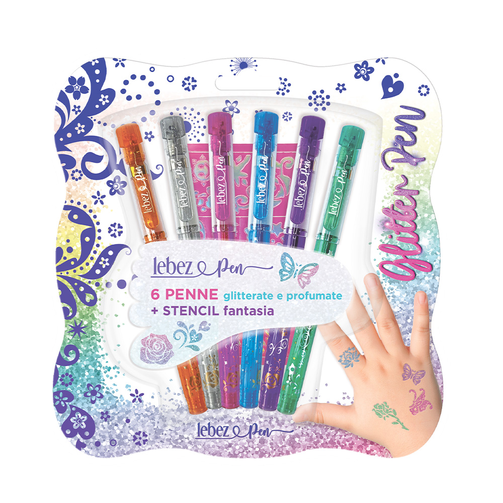 lebez-penna-gel-glitter-profumata-con-stencil-blister-6-pz image 1