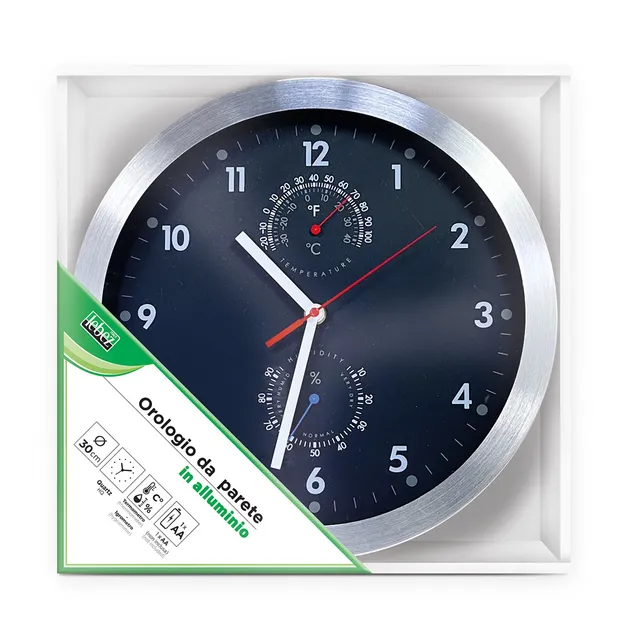 lebez-orologio-da-parete-in-alluminio-30-cm-con-termometro-e-igrometro image 1