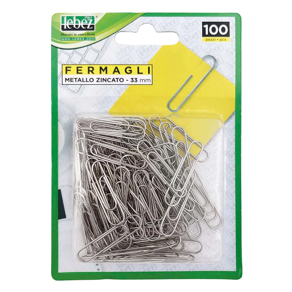lebez-fermagli-metallici-in-acciaio-zincato-33-mm-blister-100-pezzi image 1