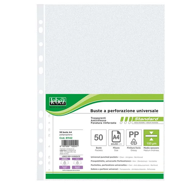 lebez-buste-trasparenti-a4-con-foratura-universale-50-pezzi image 1