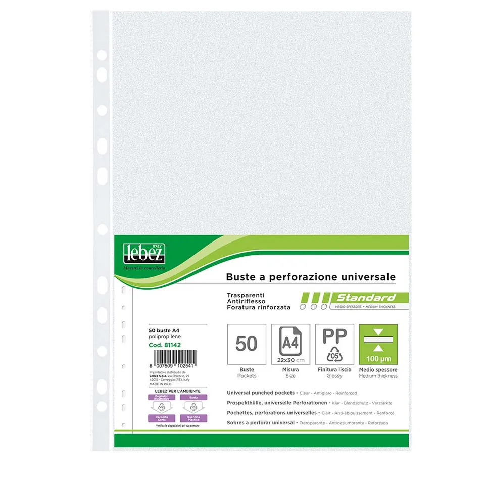 lebez-buste-trasparenti-a4-con-foratura-universale-50-pezzi image 1