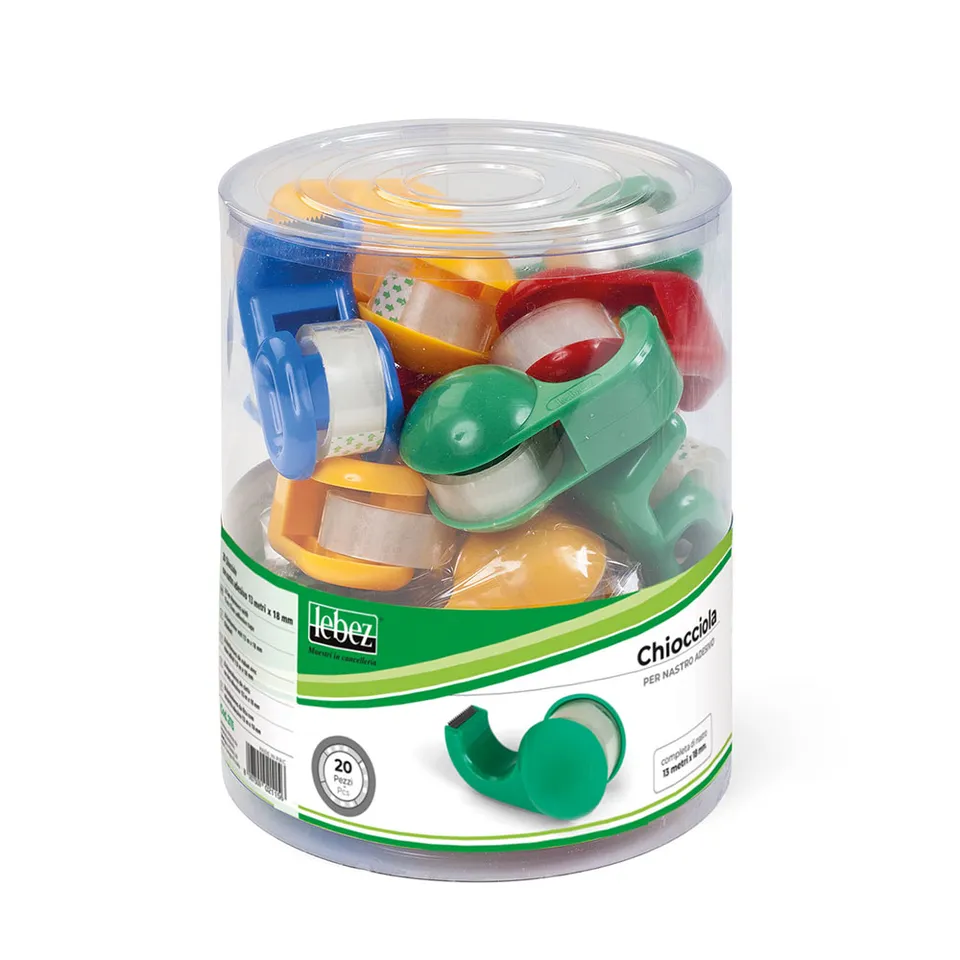 lebez-dispenser-nastro-adesivo-13m-x-18mm-barattolo-20-pezzi image 1