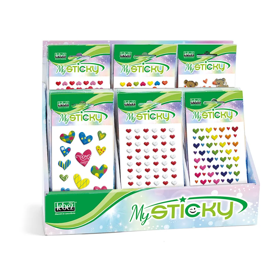 lebez-stickers-cuori-gommato-rilievo-display-48-buste-6-disegni-assortiti image 1
