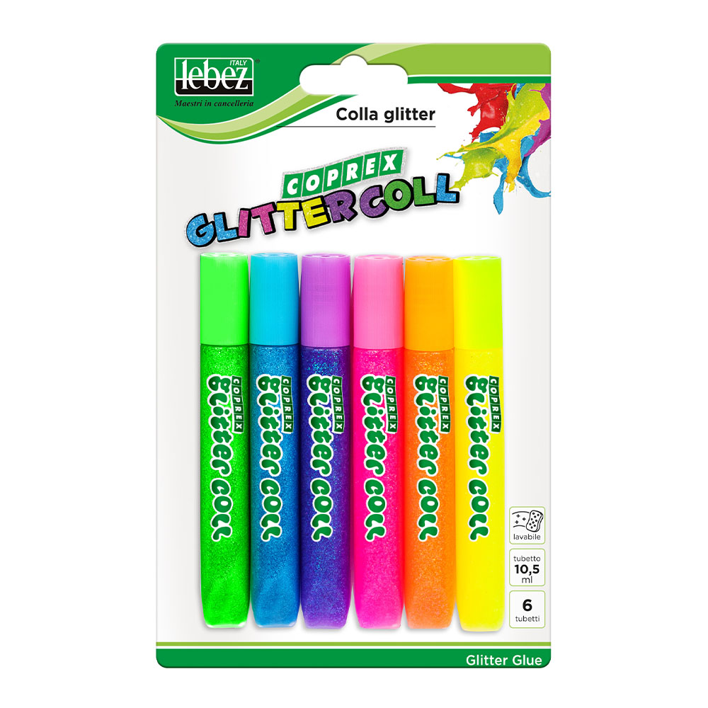 coprex-colla-glitter-10-5-ml-lebez-blister-6-colori-fluo image 1