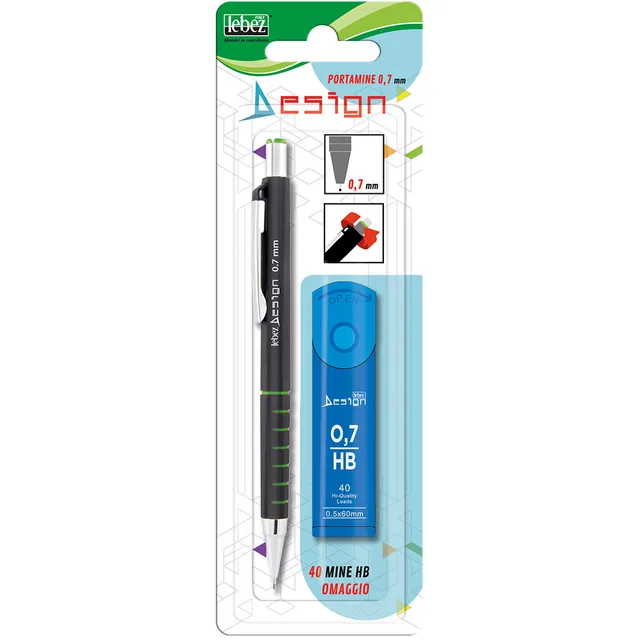 lebez-portamine-0-7-mm-con-puntale-e-clip-in-metallo-40-mine-hb-in-blister image 1