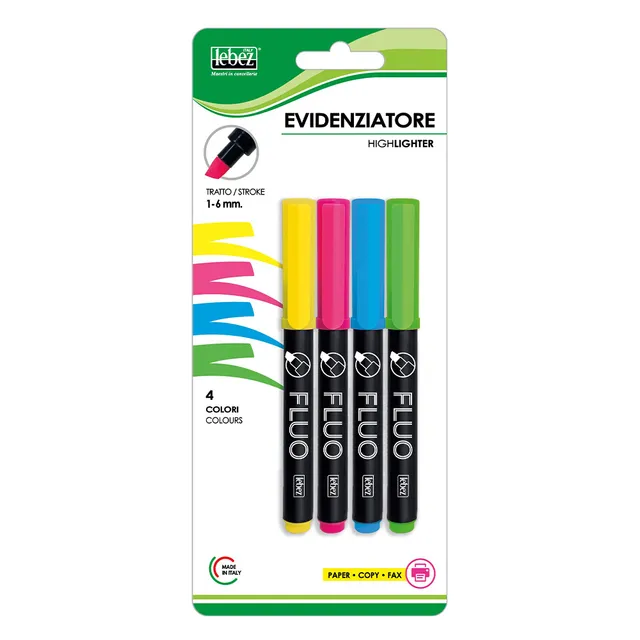 lebez-evidenziatori-tratto-1-6-mm-blister-4-pezzi image 1