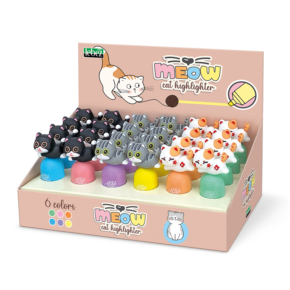 lebez-meow-mini-evidenziatore-pastello-6-colori-3-soggetti image 1