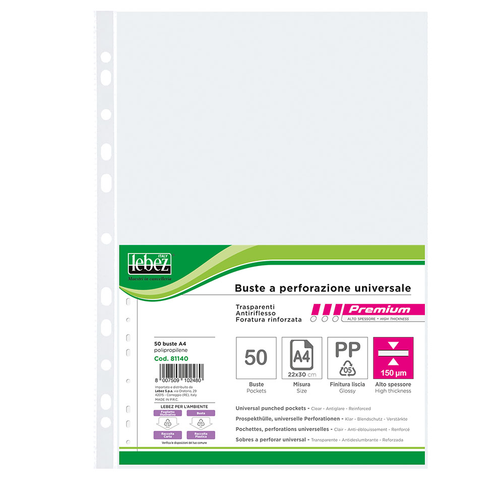 lebez-buste-a-foratura-universale-a4-pp-150-micron-50-pezzi image 1