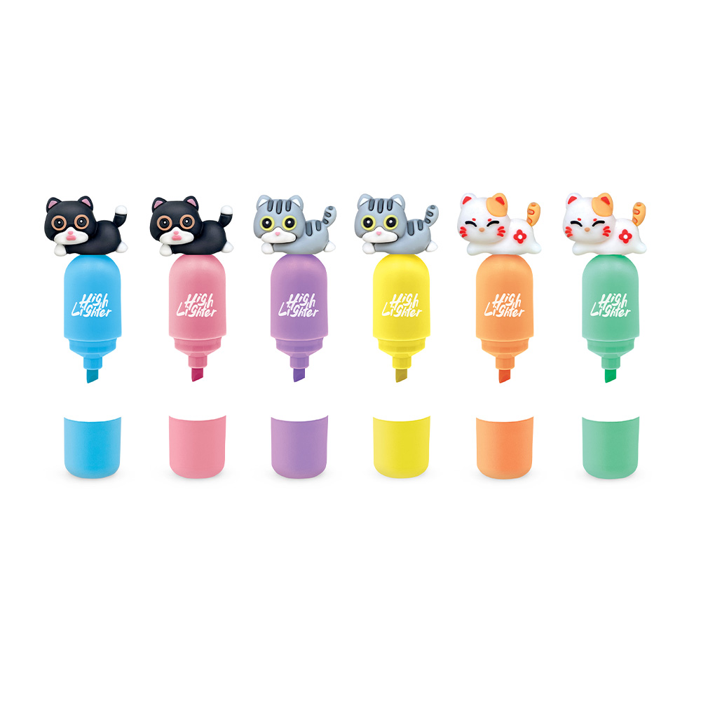 lebez-meow-mini-evidenziatore-pastello-6-colori-3-soggetti image 2