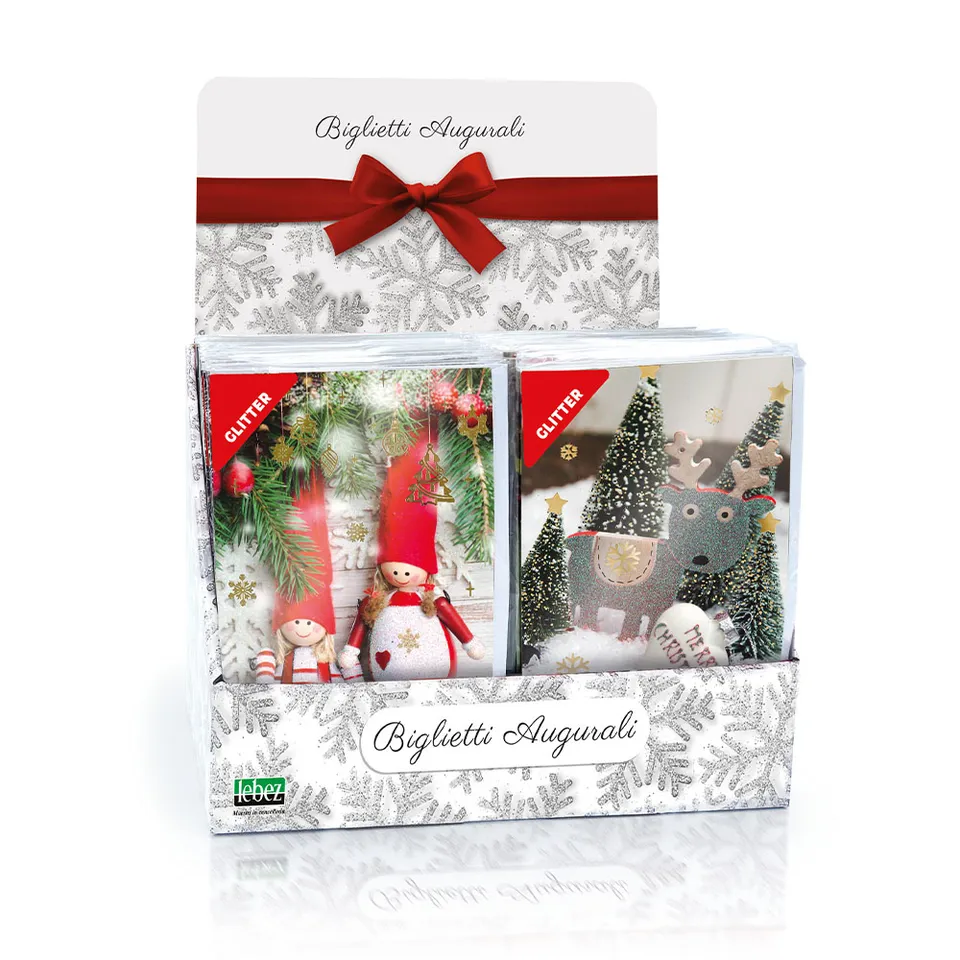 espositore-lebez-48-biglietti-natale-glitter-oro-con-buste image 1