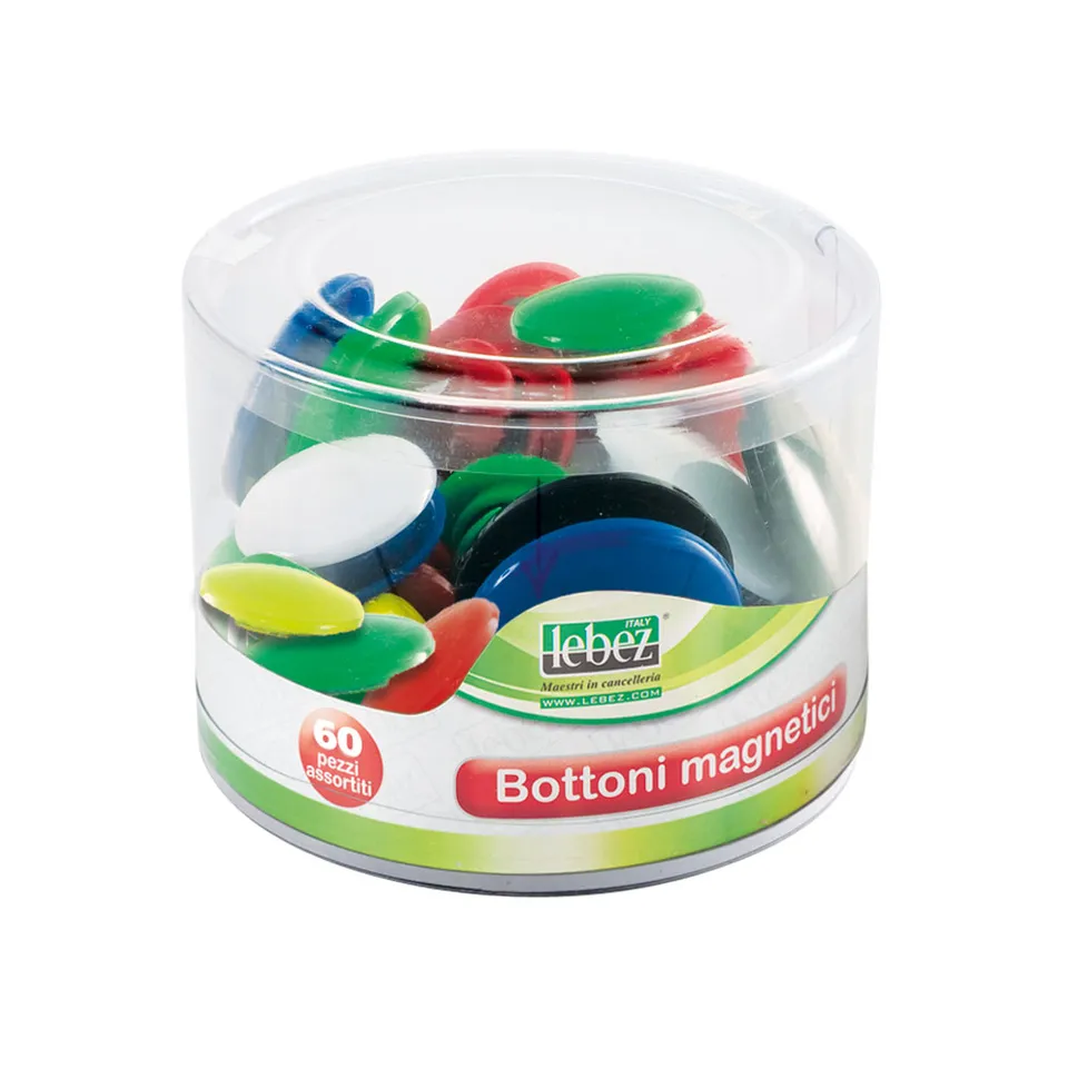 lebez-bottoni-magnetici-in-plastica-colorata-barattolo-60-pz image 1
