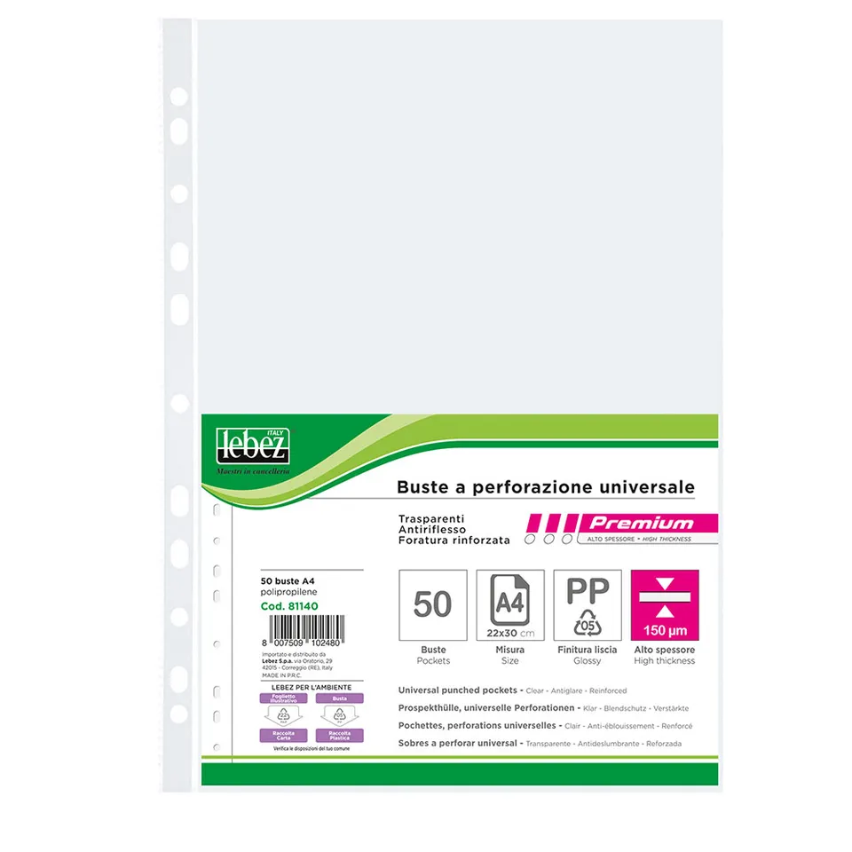 lebez-buste-a-foratura-universale-a4-pp-150-micron-50-pezzi image 1