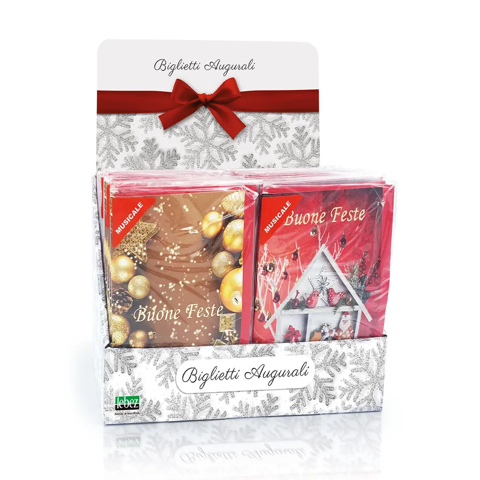 lebez-espositore-biglietti-natale-musicali-glitterati-48-pezzi-con-busta image 1