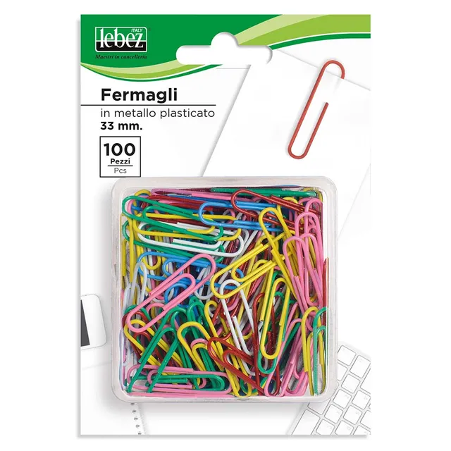 lebez-fermagli-plastificati-colorati-33-mm-blister-100-pezzi image 1