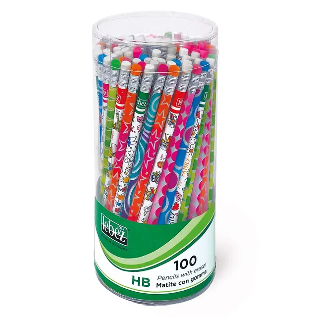 lebez-matita-hb-con-gomma-barattolo-100-pezzi-assortiti image 1