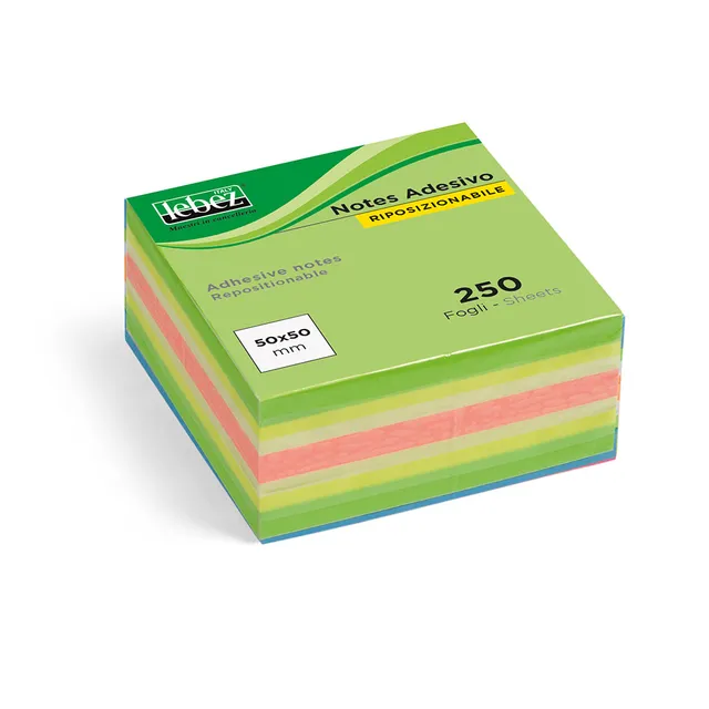 lebez-foglietti-adesivi-neon-50x50-mm-cubo-250-fogli-colorati image 1