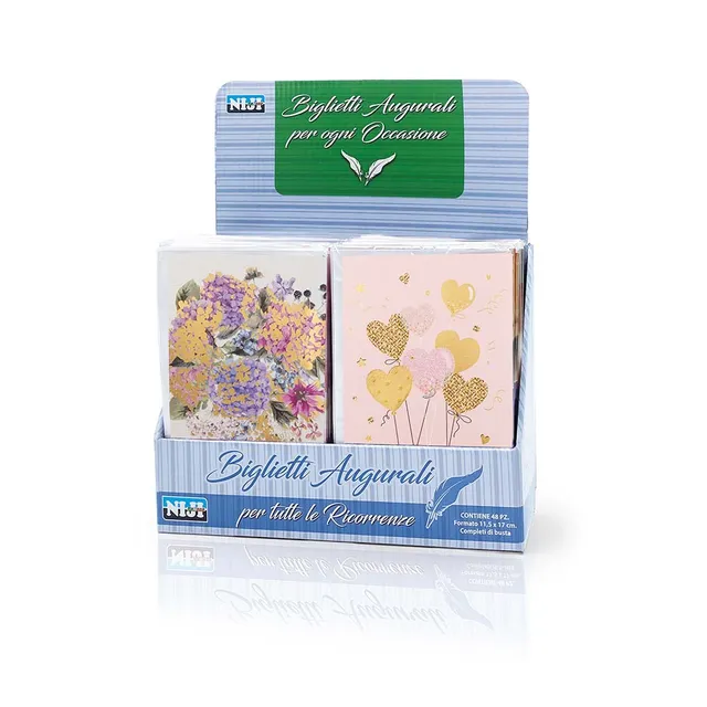 lebez-espositore-biglietti-augurali-every-day-48-pezzi-con-busta-oro-glitter image 1