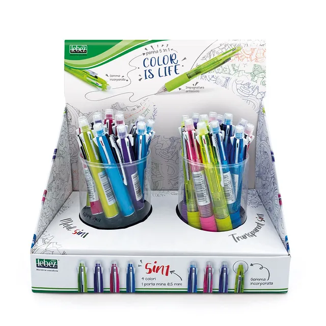 lebez-penna-multifunzione-4-colori-portamine-0-5-mm-espositore-24-pezzi image 1